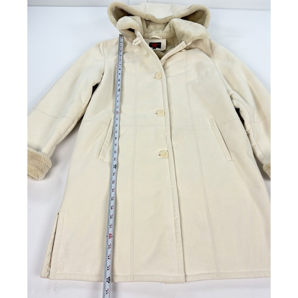 Vintage Gallery Women's Medium Faux Suede Shearling Fur Hooded Coat Cream Jacket - Picture 5 of 9